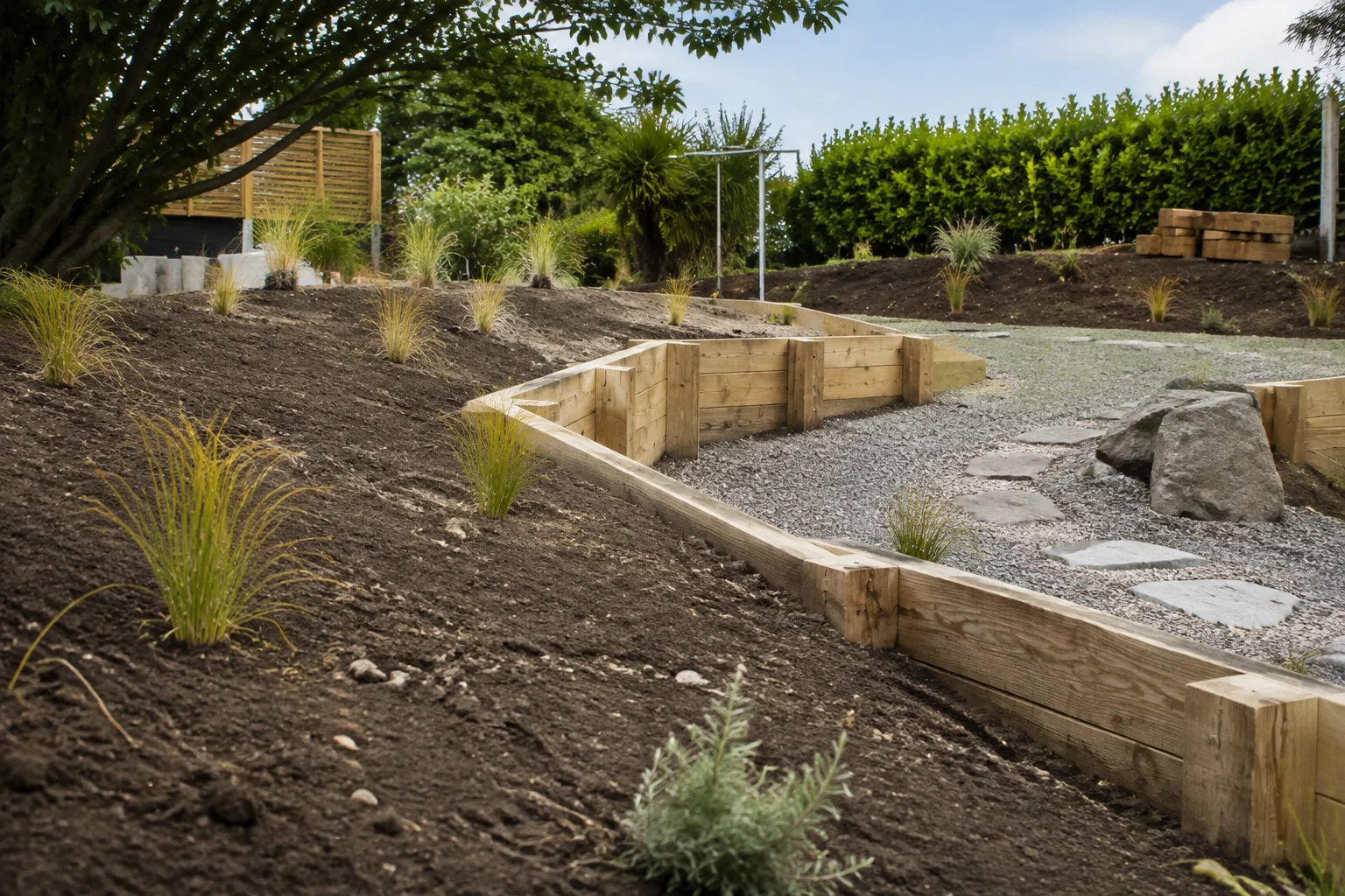Illustrative view of carefully graded residential landscaping